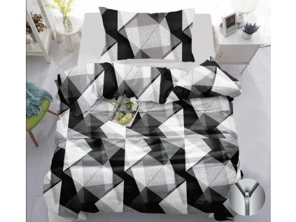 Moderní bavlněné povlečení TRIANGLES černé s geometrickým vzorem