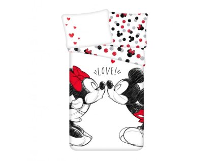 Dětské povlečení MICKEY & MINNIE KISS bílé s romantickým motivem