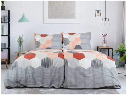 Moderní povlečení z Renforcé bavlny HONEY COMB šedé s geometrickým vzorem