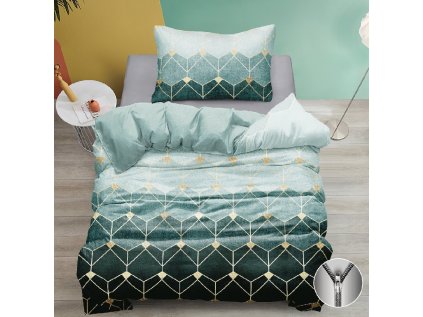 Bavlněné povlečení ATHENA zelené s moderním geometrickým vzorem