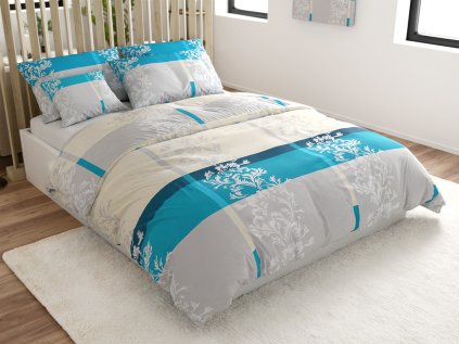 Bavlněné povlečení DELUXE tyrkysové s elegantním květinovým vzorem