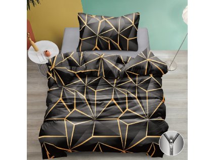 Černé povlečení PENELOPE GOLD – elegantní design s geometrickými prvky