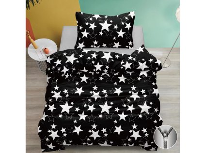 Bavlněné povlečení STAR černé – moderní design s hvězdami