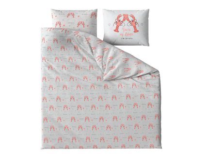 Povlečení FRIENDS LOBSTER šedé s potiskem humrů a srdíček