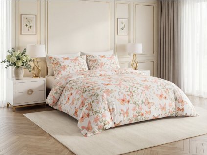 Mikrofaser-Bettwäsche ORANGE BUTTERFLY weiß