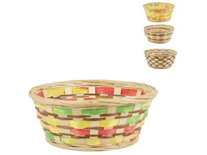 Barevný bambusový košík MANDO ø 19 cm – na pečivo, drobnosti i velikonoční dekorace, s veselými jarními motivy.