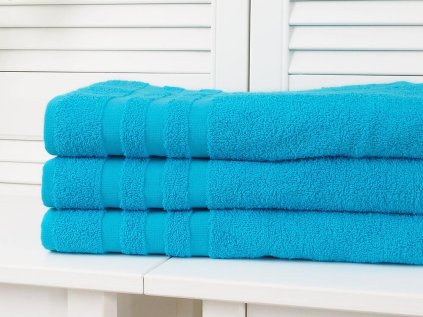 Handtuch LINEA 50x100 cm azurblau mit Bordüre aus 100% Baumwolle