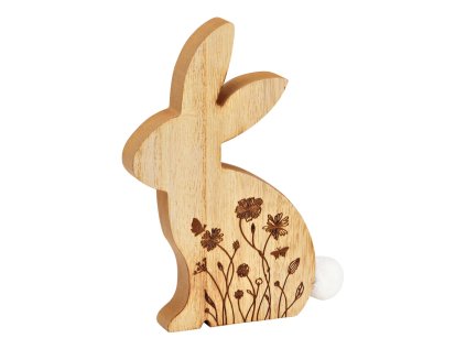 Velikonoční dřevěný zajíc FLORAL BUNNY 18 cm s květinovým motivem