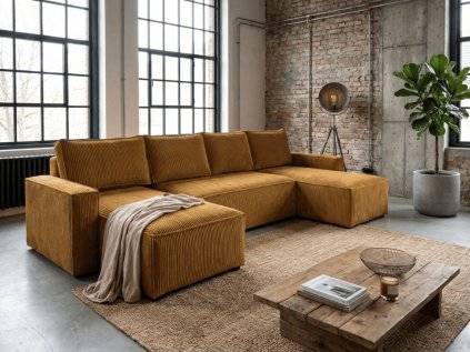 Wohnlandschaft in U-Form SMART COSARO 295x140 cm, senfgelb