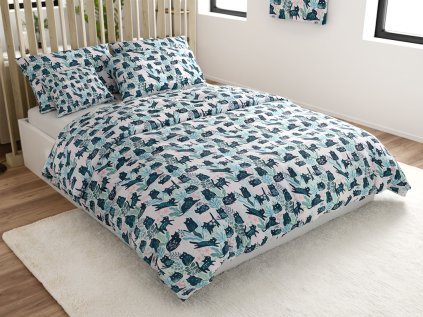 Barevné povlečení CREEPY CATS z mikrovlákna s motivem koček