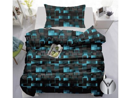 Luxusní bavlněné povlečení GRAPHIO tyrkysové s moderním geometrickým vzorem