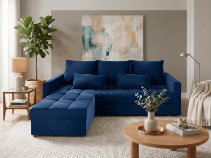 Dunkelblaues ausziehbares Ecksofa ZENOVA 220 x 140 cm, beidseitig