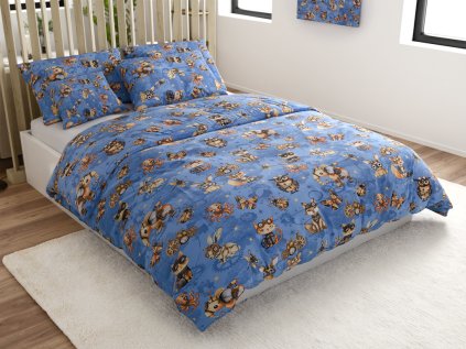 Dětské bavlněné povlečení STEAM DREAMS modré s motivem zvířátek