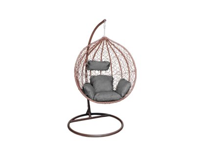 Hnědé závěsné křeslo KOKON se stojanem na terasu i do interiéru