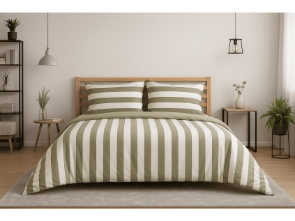 Baumwoll-Bettwäsche STRIPES weiß-grün