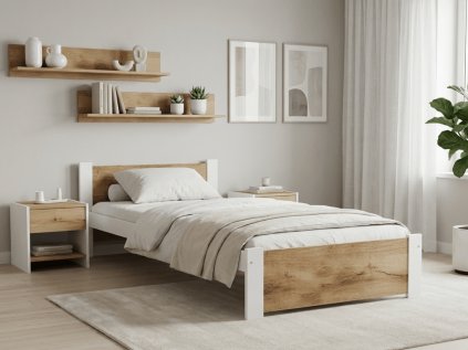 Bett IKAROS 90 x 200 cm, Eiche Artisan/Weiß