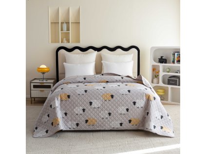 Roztomilý přehoz na postel SHEEP DREAM šedý s motivem oveček