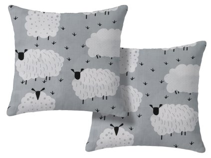 Povlaky WHITE SHEEPS 45x45 cm šedé – sada 2 ks s ovečkami