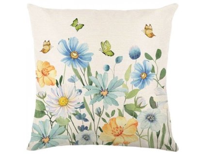 Lněný povlak FLOSPRING 45x45 cm krémový s květinami