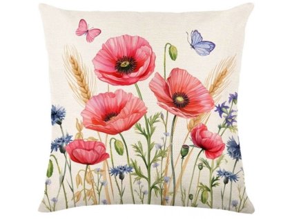 Lněný povlak POPPYELLE 45x45 cm krémový s máky