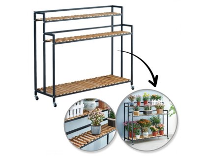 Regál na kolečkách FLOREXA 100x40x102 cm černý na květiny i dekorace