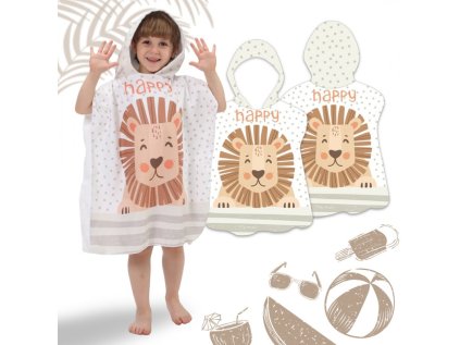 Dětské pončo HAPPY LION 60x60 cm s kapucí a motivem lva