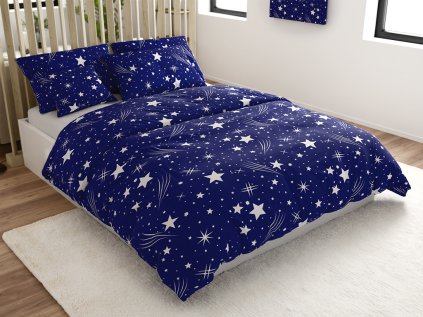 Povlečení z mikrovlákna NOČNÍ OBLOHA modré s hvězdami