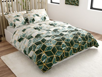 Povlečení z mikrovlákna ATHENA zelené s geometrickým vzorem