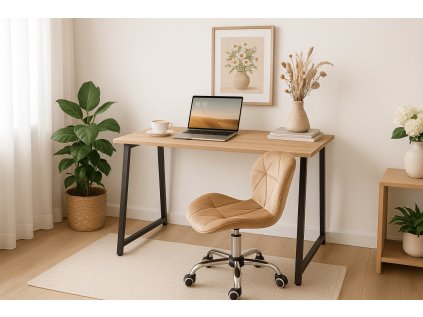 Set für das Arbeitszimmer – klappbarer Tisch ZARIMO 80×40 cm Eiche Sonoma + Bürostuhl AVOLA VELVET hellbraun