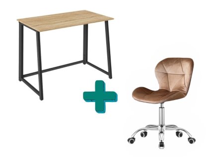 Set für das Arbeitszimmer – klappbarer Tisch ZARIMO 80×40 cm Eiche Sonoma + Bürostuhl AVOLA VELVET hellbraun