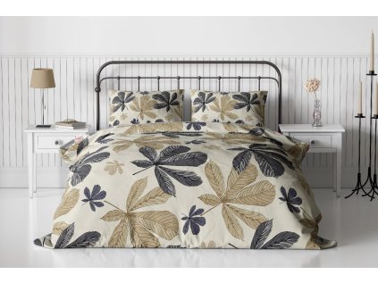 Krepové povlečení LEAFORY béžové s motivem listů