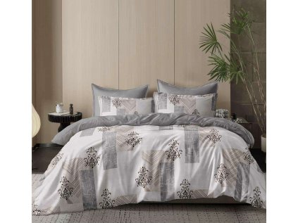 Elegantní bavlněné povlečení LORENDA béžovo-šedé s geometrickým vzorem