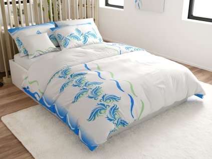 Bílo-modré povlečení z mikrosaténu SOFTURE s ornamenty