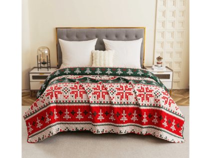 Přehoz na postel FROSTED CHRISTMAS barevný – vánoční design