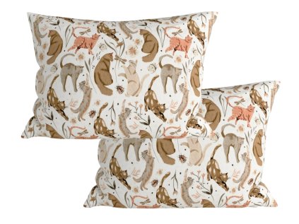 Bavlněné povlaky na polštář WILD CATS s motivem koček, 2 ks, 50x70 cm, barevné