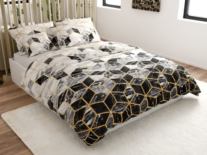 Povlečení z mikrovlákna ATHENA šedé s geometrickým vzorem