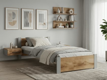 Bett IKAROS 90 x 200 cm, Artisan Eiche/Grau