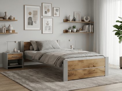 Bett IKAROS DOUBLE 90 x 200 cm, Eiche Artisan/Grau