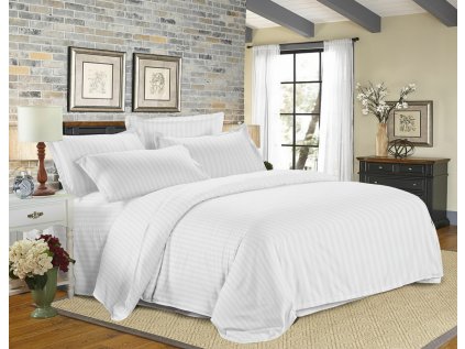 Hotelové povlečení JASMINE PURE bílé s proužkem 2 cm a kapsou