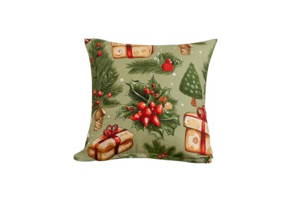 Povlak na polštář z mikrovlákna CHRISTMAS PRESENTS 45x45 cm zelený s motivem dárků