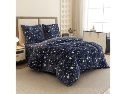 Povlečení mikroplyš STARLIGHT tmavě modré s hvězdným vzorem