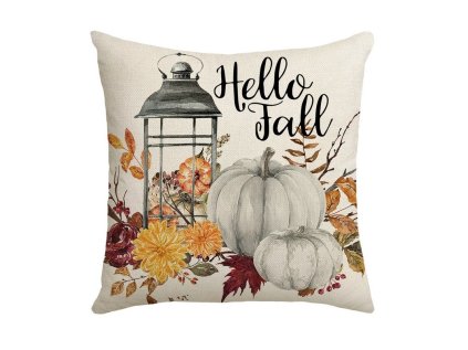 Povlak na polštář PUMPKIN TIME 45x45 cm béžový s dýněmi a podzimním motivem
