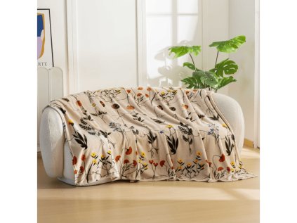 Mikroplyšová deka HERBÁŘ béžová s květinovým vzorem