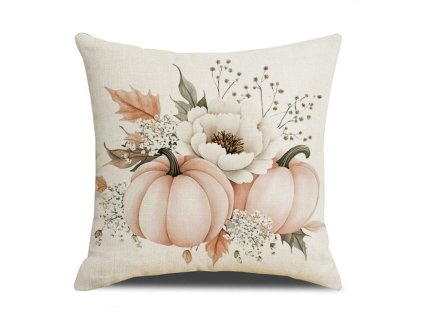 Podzimní povlak na polštář AUTUMN CALL 45x45 cm s motivem dýní a květin