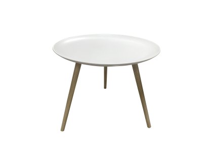 Bílý odkládací stolek ISLAND Ø 54 cm s dřevěnými nohami