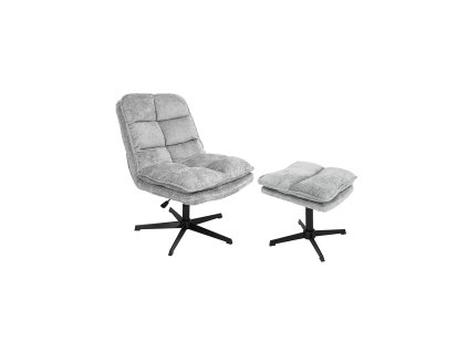 Relaxační křeslo KATANIA světle šedé s podnožkou a otočnou funkcí