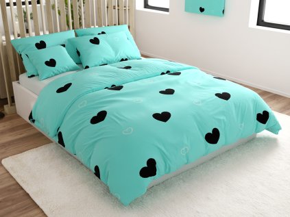 Povlečení z mikrovlákna CORAZON BLEND modré s černými srdíčky