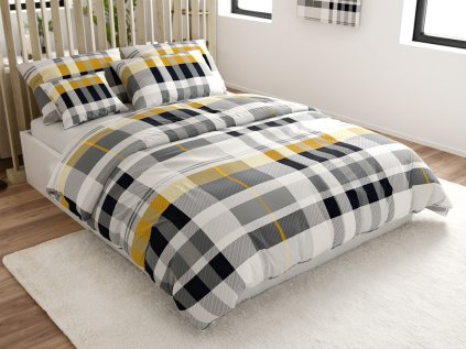 Povlečení z mikrovlákna GREY LINE šedé s moderním kostkovaným vzorem