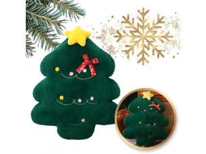 Vánoční polštář MERRYLY zelený ve tvaru stromečku ze sametu
