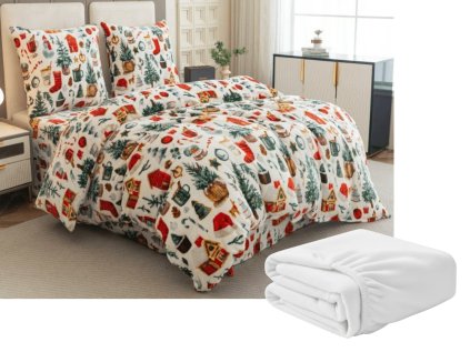 Sada mikroplyšového povlečení FESTIVE MAGIC bílé + prostěradlo mikroplyš SOFT 180x200 cm bílé, dvoulůžko